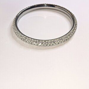 Elegant Silver Crystal Bangle Bracelet - 8.5 Inches
